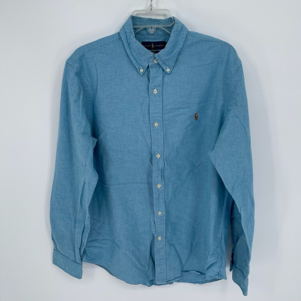 Ralph Lauren Men's Blue Slim Fit Stretch Oxford Long Sleeve Button Shirt Size XL